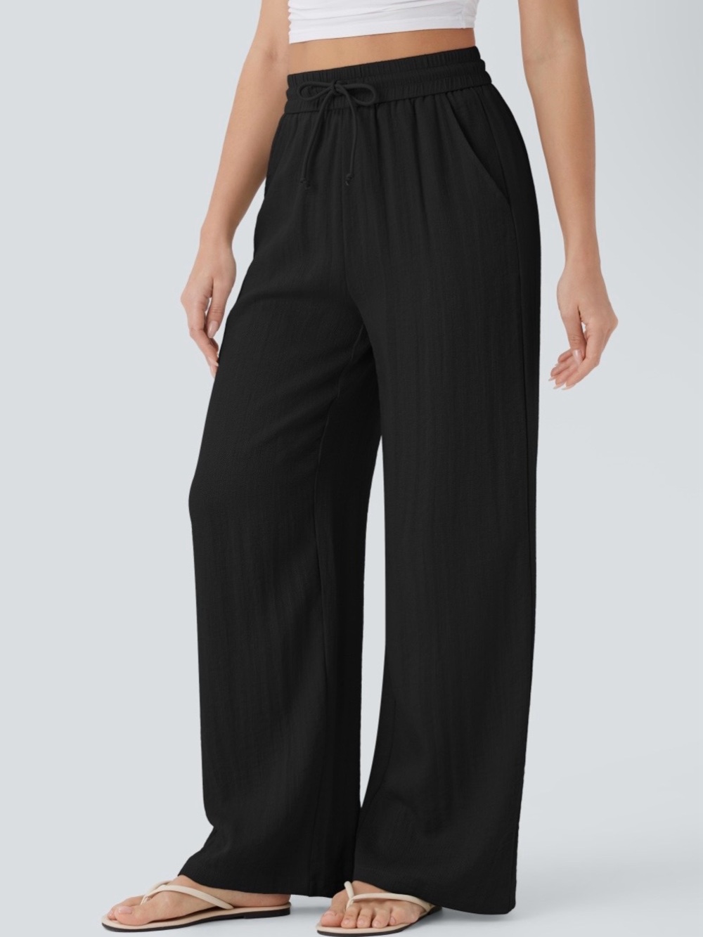 HALARA Black Wide-Leg Drawstring Waist Pants XL Tall